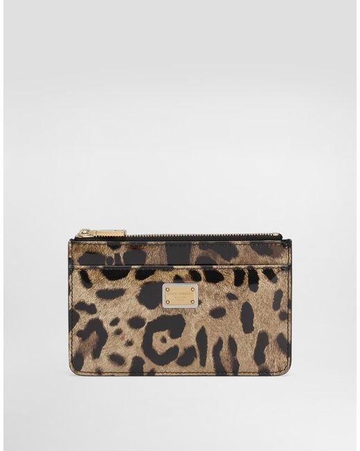 Dolce & Gabbana Multicolor Medium Leopard-Print Polished Calfskin Card Holder With Zipper