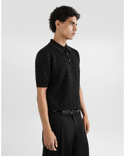 Dolce & Gabbana Black Micro-Dot Stitch Polo Shirt for men