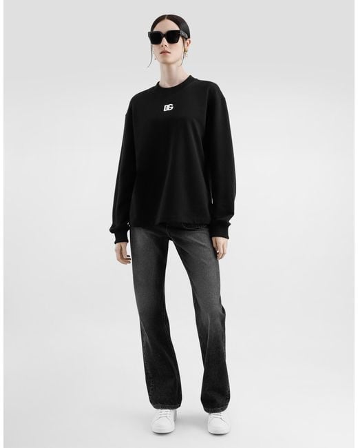 Dolce & Gabbana Black Jersey Sweatshirt With Dg Embroidery