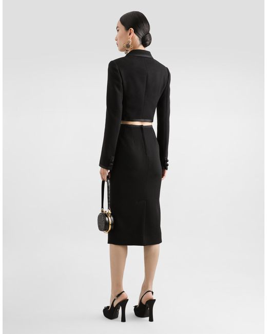 Dolce & Gabbana Black Short Double-Breasted Wool Crepe Jacket