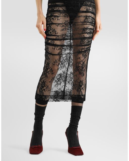Dolce & Gabbana Black Calf-Length Chantilly Lace Slip Dress