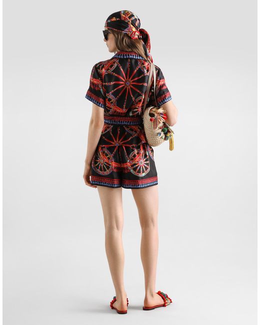 Dolce & Gabbana Red Carretto-Print Silk Twill Vanity Shirt