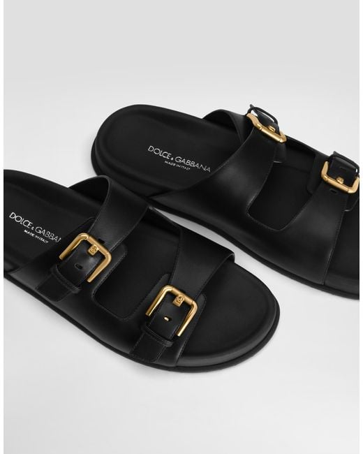 Dolce & Gabbana Black Calfskin Sliders