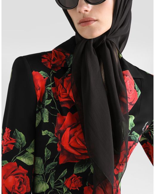 Dolce & Gabbana Red Rose-Print Charmeuse Single-Breasted Jacket