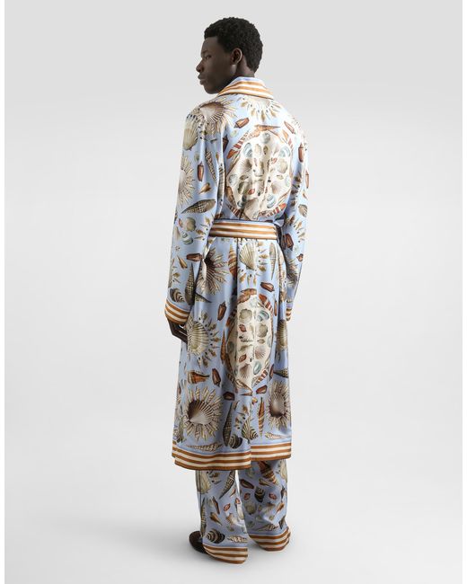 Dolce & Gabbana Blue Shell-Print Silk Twill Trousers for men