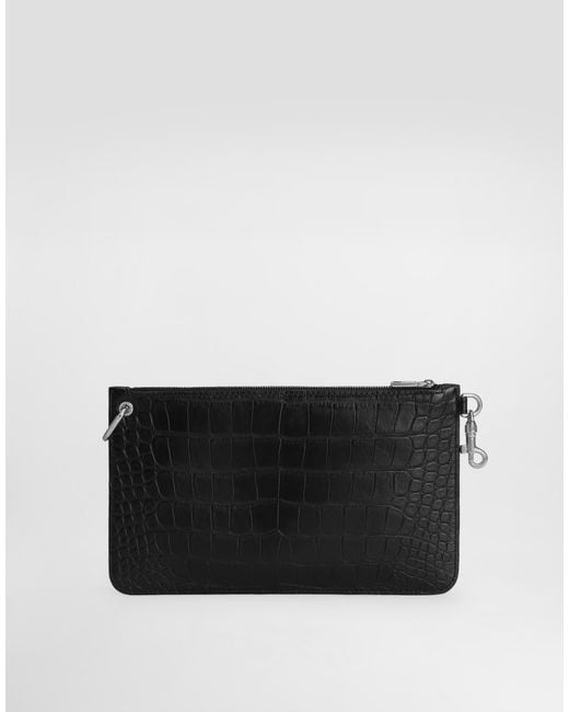 Neceser De Piel De Becerro Con Estampado De Cocodrilo Dolce & Gabbana de hombre de color Black