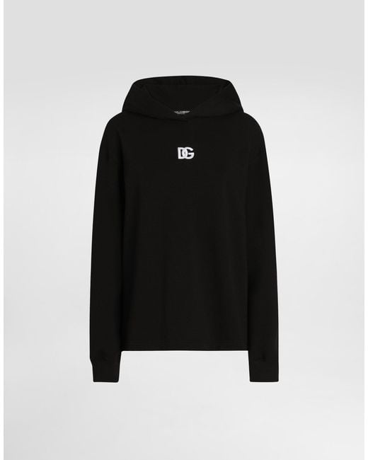 Dolce & Gabbana Black Jersey Hoodie With Dg Embroidery