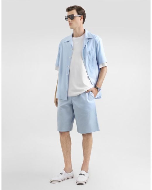 Dolce & Gabbana Blue Logo-Print Vanity Poplin Bermuda Shorts for men