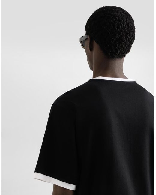 Dolce & Gabbana Black Cotton T-Shirt With Print And Embroidery for men