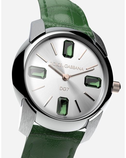 Dolce & Gabbana Green Watch With Alligator Strap