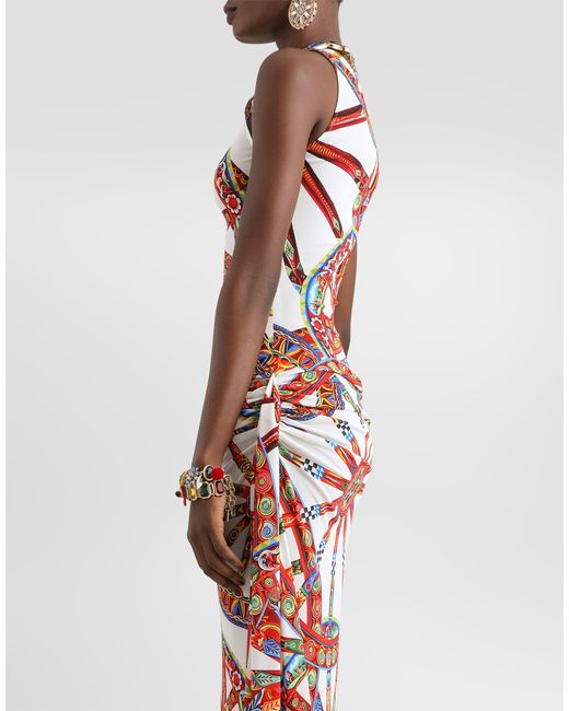 Dolce & Gabbana White Carretto-Print Viscose Jersey Jumpsuit