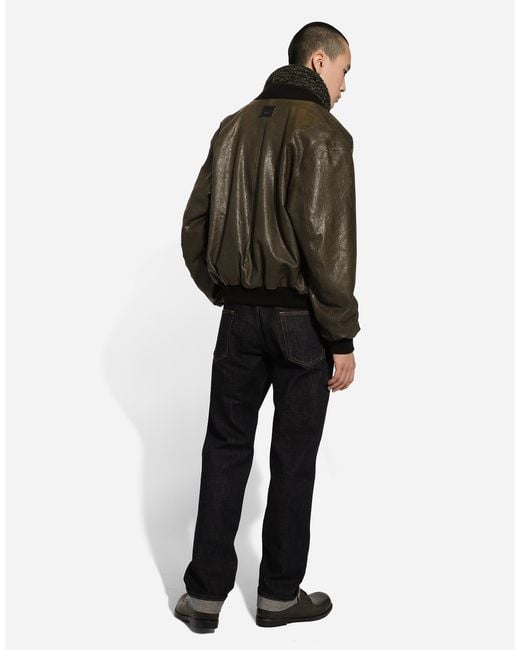 Dolce & Gabbana Green Sheepskin Leather Bomber Jacket for men