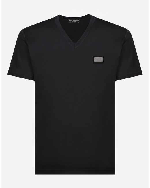 Dolce & Gabbana メンズ ブラック Tシャツ Vネック コットン ロゴ