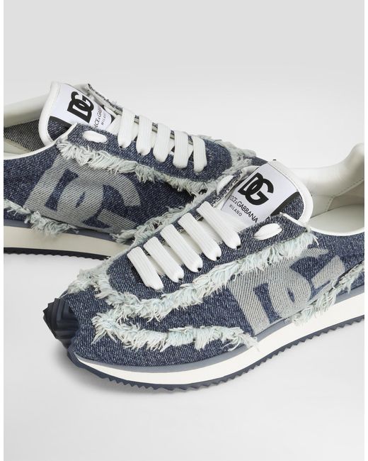Dolce & Gabbana Blue Mixed-Material Dg Cushion Sneakers