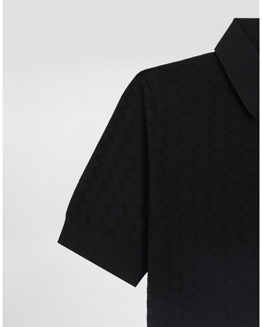 Dolce & Gabbana Black Micro-Dot Stitch Silk Polo Shirt for men