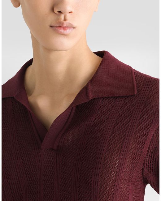 Dolce & Gabbana Kurzarmpoloshirt Aus Baumwolle Mit Lochmuster in Red für Herren