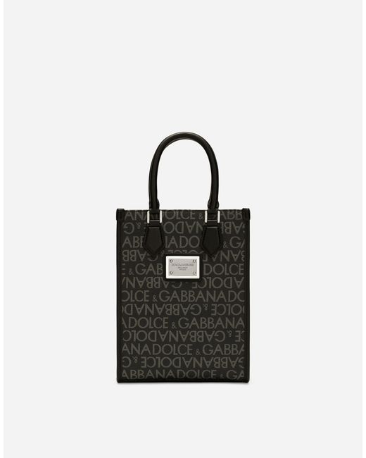 Dolce & Gabbana Black Logo-Print Cotton-Blend Tote Bag for men