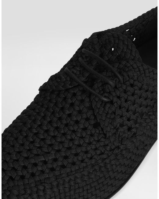 Dolce & Gabbana White Woven Fabric Derby Shoes for men