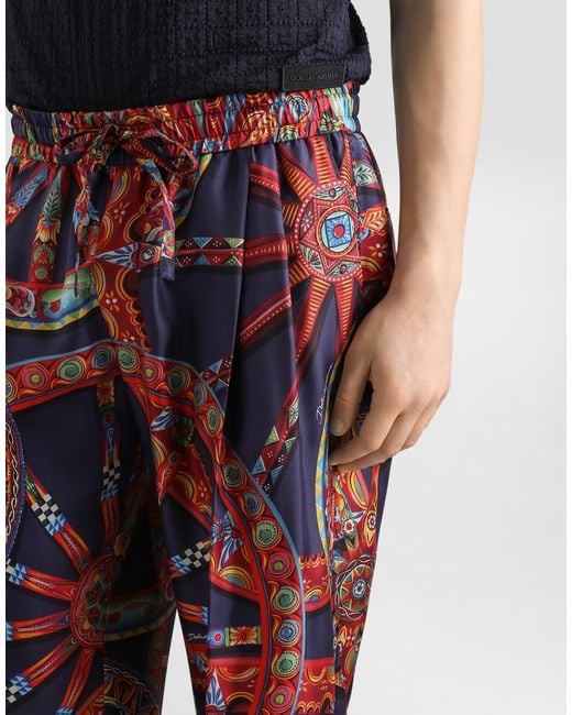 Dolce & Gabbana Red Carretto-Print Twill Jogging Trousers for men