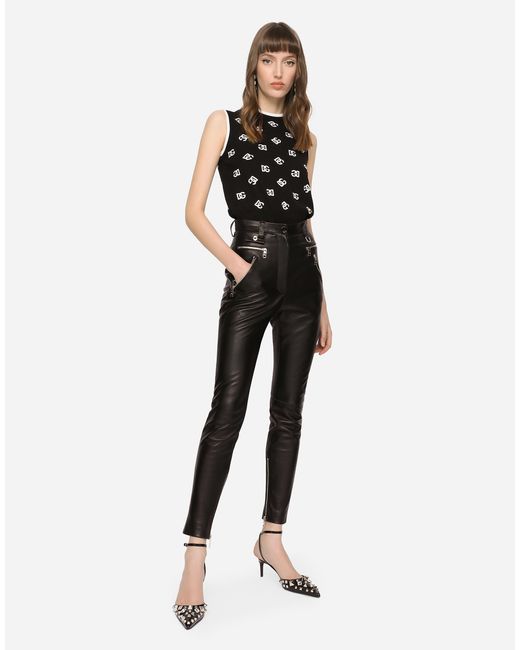 Dolce & Gabbana Black Faux Leather Jeans With Zipper
