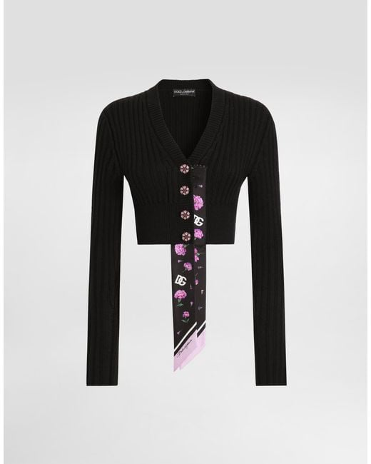 Dolce & Gabbana Black Wool Cardigan With Offset Rib