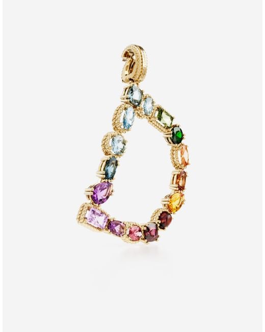 Dolce & Gabbana Metallic Charm D Lettering 18Kt And Multicolored Gems