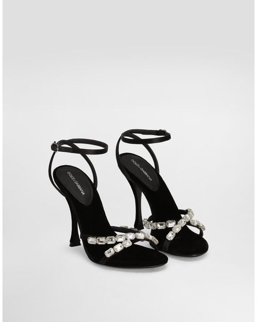 Dolce & Gabbana White Satin Sandals With Gemstone Embellishment