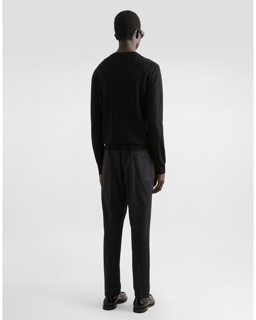 Dolce & Gabbana Rundhalspullover Aus Seide Mit Dg-Logostickerei Allover in Black für Herren