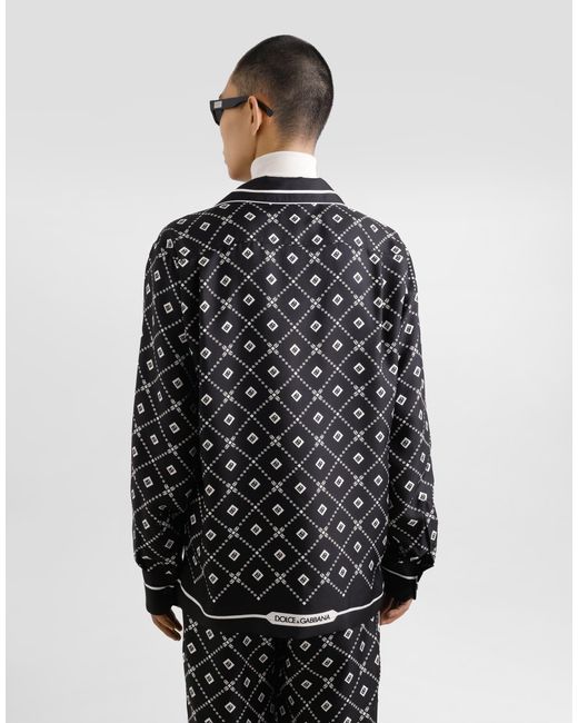 Dolce & Gabbana Black Dolce & Gabbana Silk Shirt With All-Over Logo Print for men