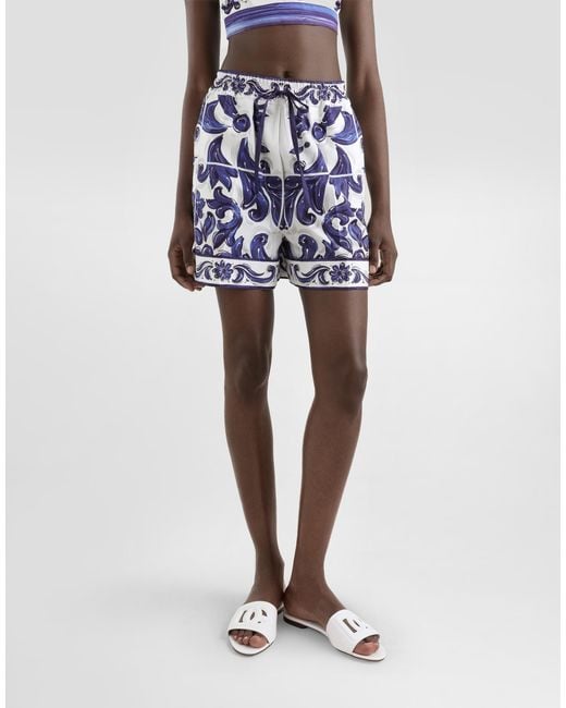 Dolce & Gabbana Blue Dg Exclusive Majolica- Poplin Shorts