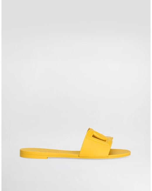 Dolce & Gabbana Yellow Bianca Slide Sandals With Dg Logo