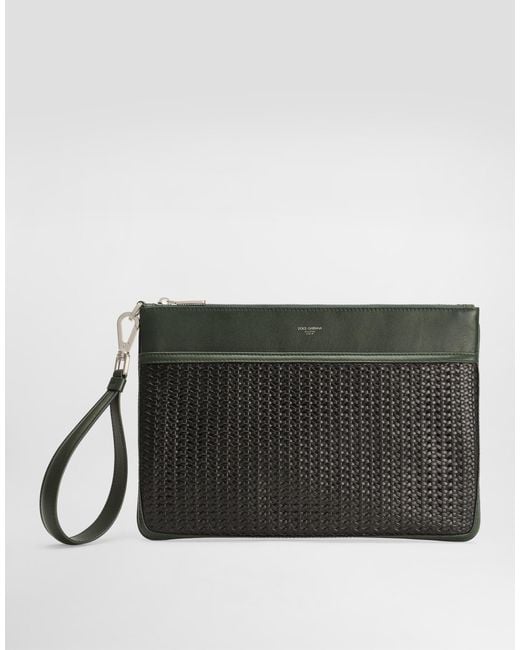 Dolce & Gabbana Black Plongé Woven Calfskin Necessaire for men