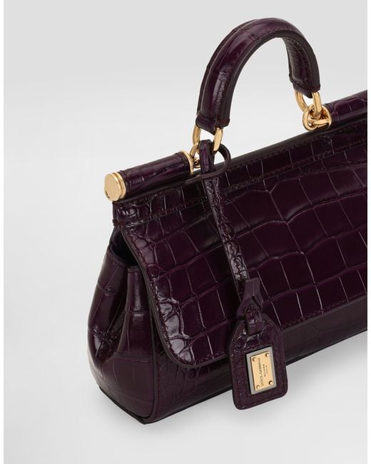 Dolce & Gabbana Purple Längliche Henkeltasche Sicily Aus Alligatorleder