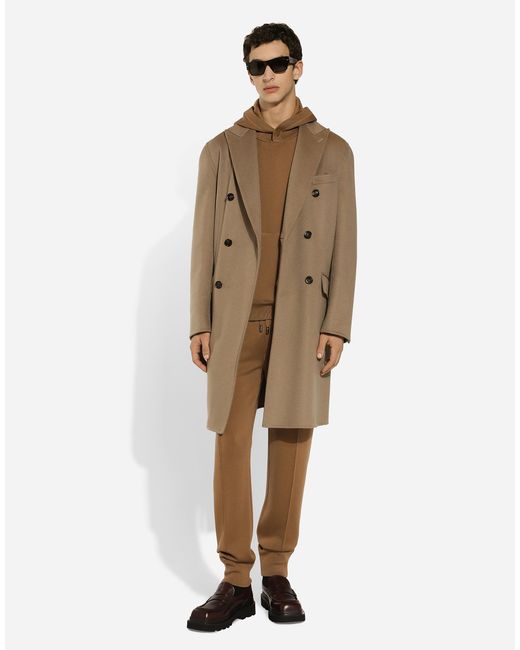 メンズ Dolce & Gabbana Wool And Silk Hoodie With Dg Patch Brown