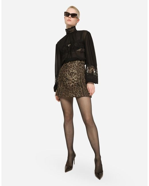 Dolce & Gabbana Black Georgette And Lace Turtle-Neck Blouse