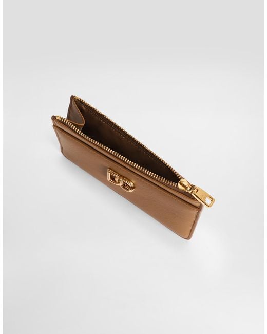 Dolce & Gabbana Brown Calfskin Card Holder With Dg Logo