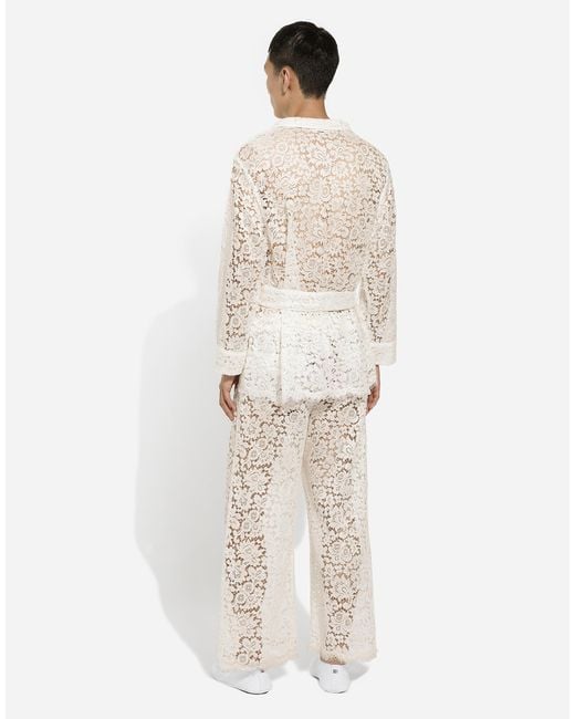Dolce & Gabbana White Tailored Lace Pants for men