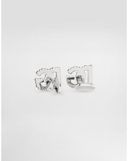 Dolce & Gabbana White Dg Logo Cufflinks With Rhinestones for men