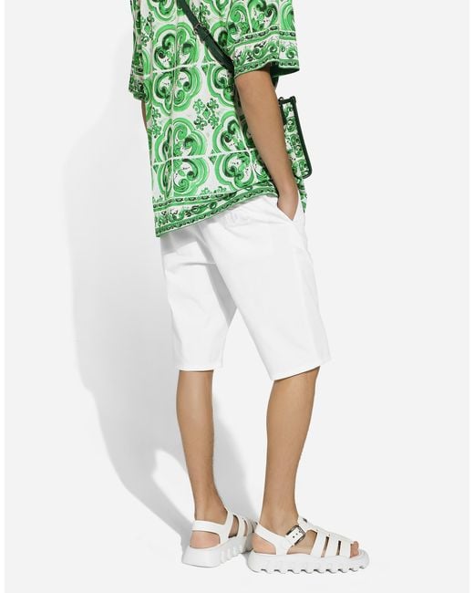 Bermuda En Coton Stretch À Écusson Dg Dolce & Gabbana pour homme en coloris White