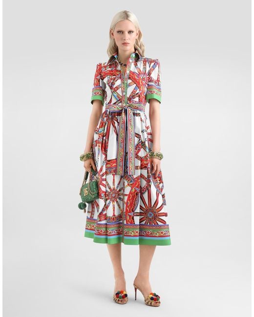 Dolce & Gabbana Red Carretto-Print Poplin Shirt Dress
