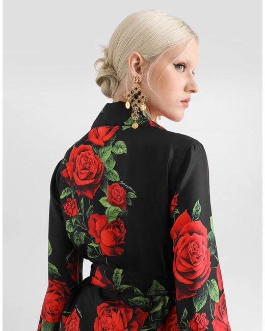 Chemise Vanity En Twill À Imprimé Roses Dolce & Gabbana en coloris Red