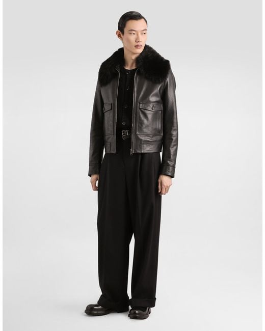 Dolce & Gabbana Single-Breasted Coat With Fur Collar in Black für Herren
