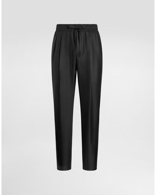 Dolce & Gabbana Black Silk Twill Jogging Trousers for men