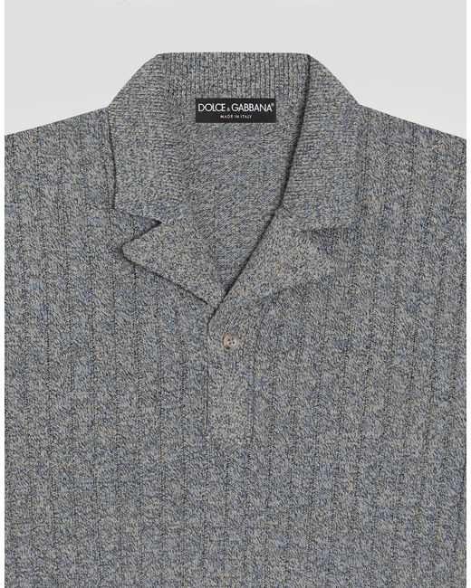 Dolce & Gabbana Gray Ribbed Cotton And Linen Polo Shirt for men