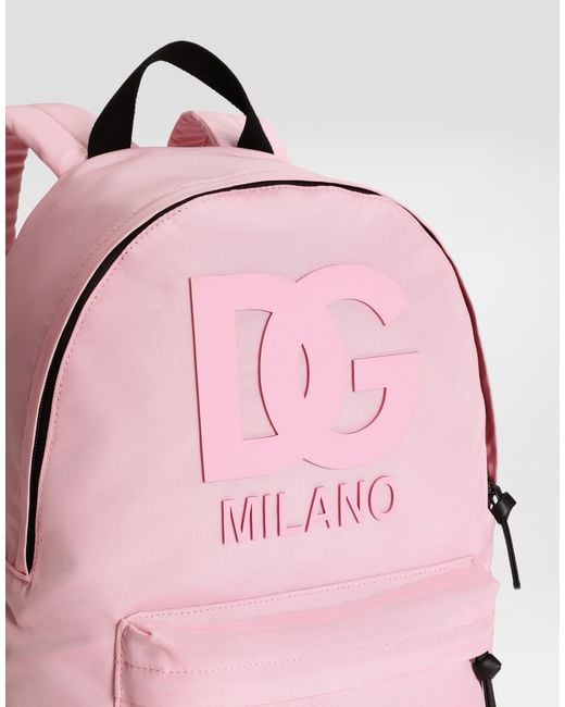 Dolce & Gabbana Pink Nylon Backpack With Dg Rubber Patch for men