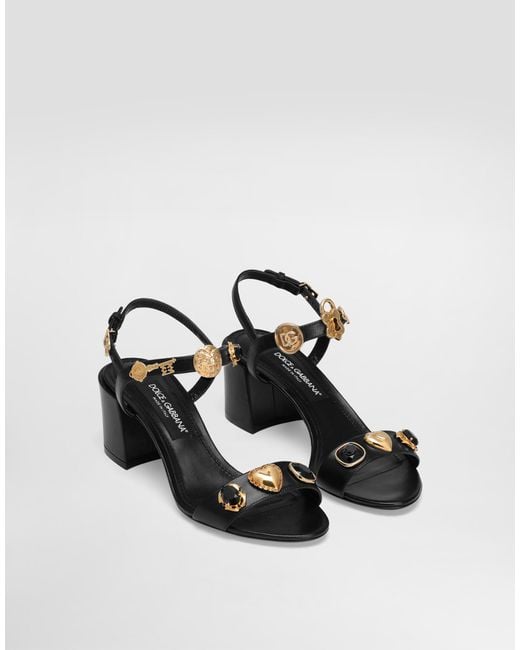 Dolce & Gabbana Black Sandals With Embroidery And Stones
