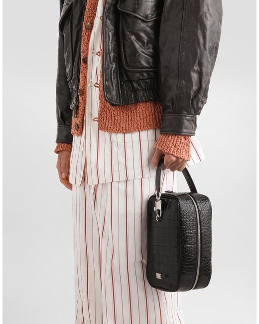 Dolce & Gabbana Black Lock Polished Alligator Handbag for men