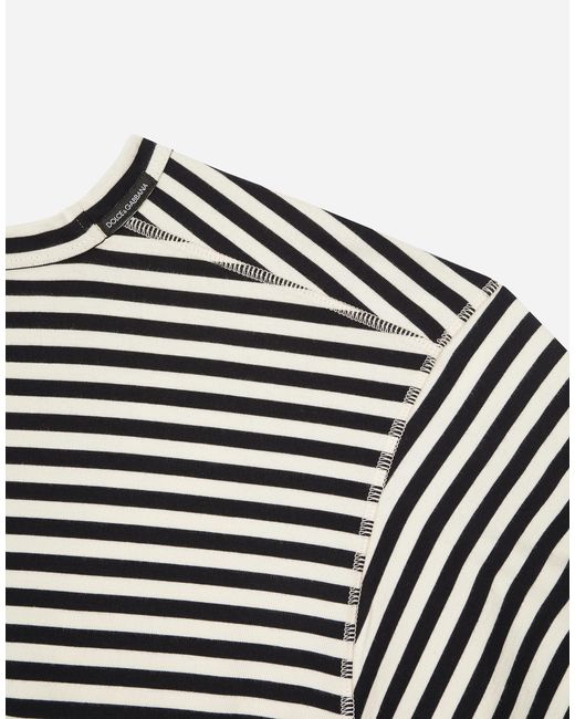 Dolce & Gabbana Black Long-Sleeved Striped T-Shirt With Logo for men