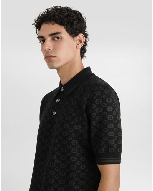 Dolce & Gabbana Black Micro-Dot Stitch Polo Shirt for men