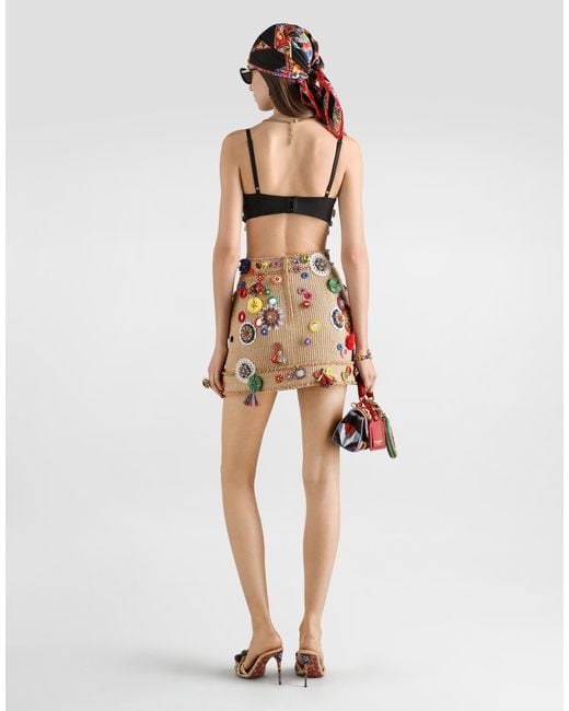 Dolce & Gabbana Metallic Raffia Top With Embroidery